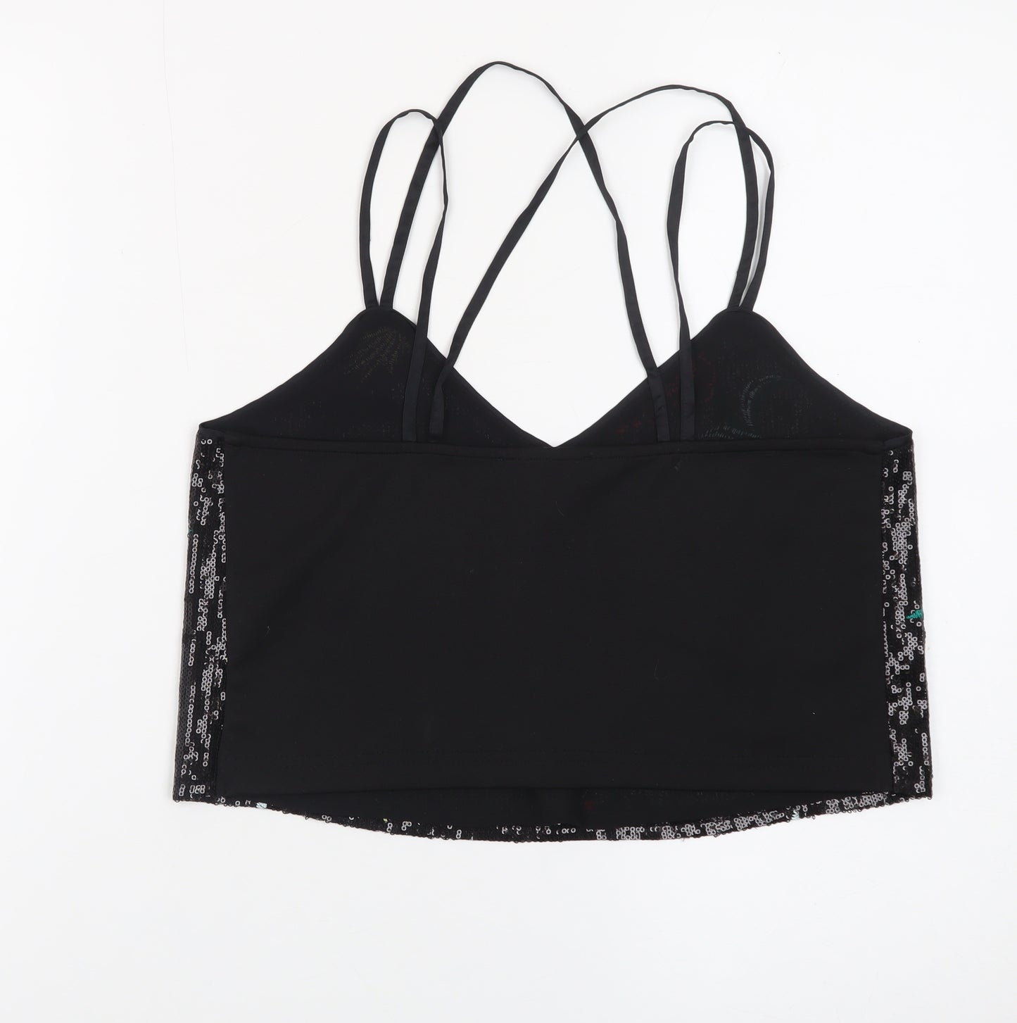 New Look Women’s Black Sequin Floral Camisole Tank Top Size 10