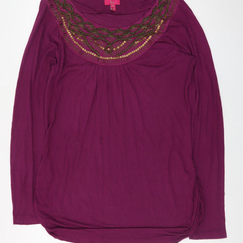 Its Women Purple Beaded Embroidered Long Sleeve Shift Dress M