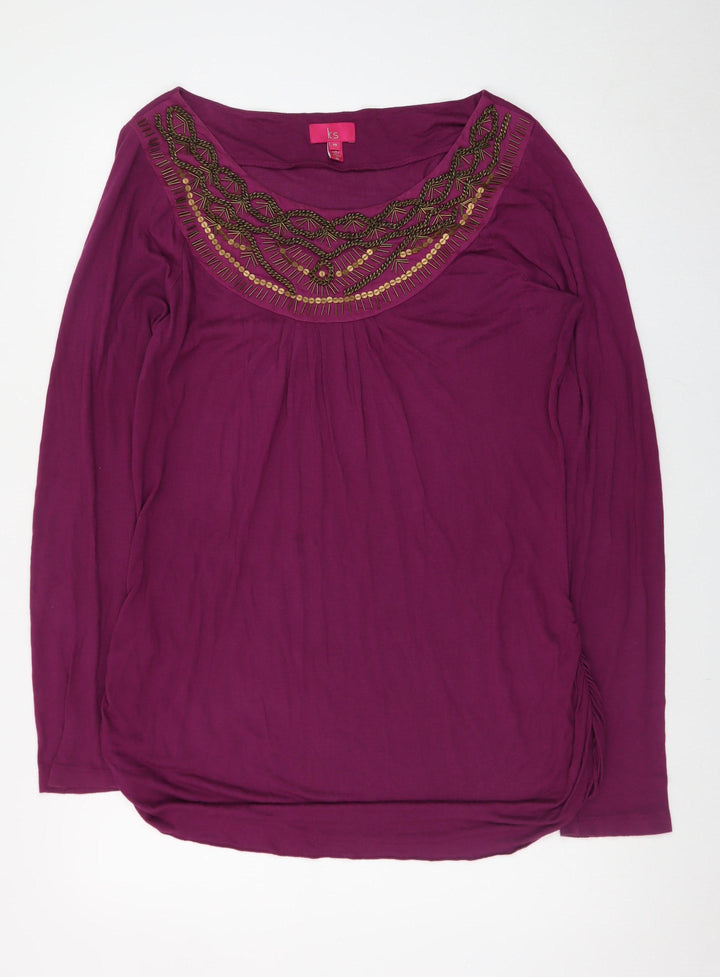 Its Women Purple Beaded Embroidered Long Sleeve Shift Dress M