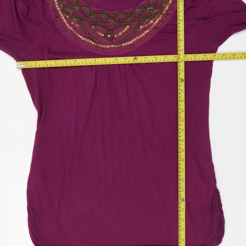 Its Women Purple Beaded Embroidered Long Sleeve Shift Dress M