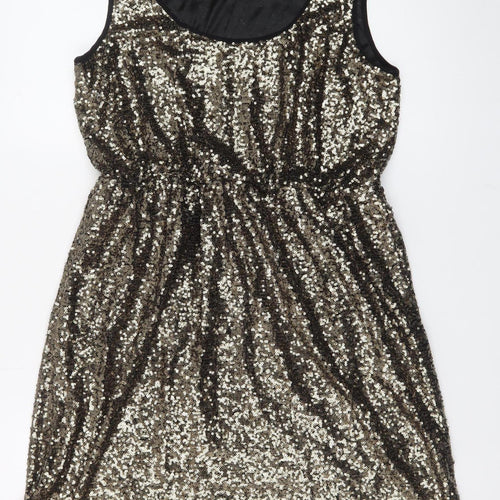 Vero Moda Women Gold Sequin Sleeveless Bodycon Short Dress M