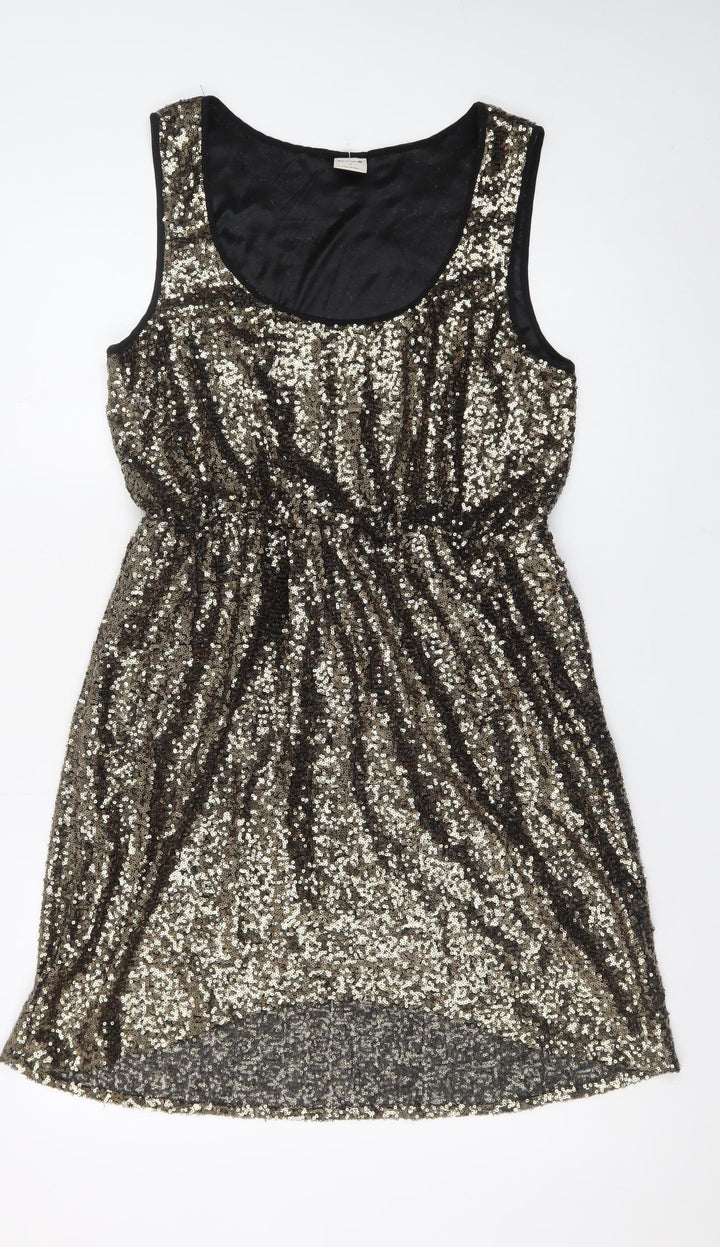 Vero Moda Women Gold Sequin Sleeveless Bodycon Short Dress M