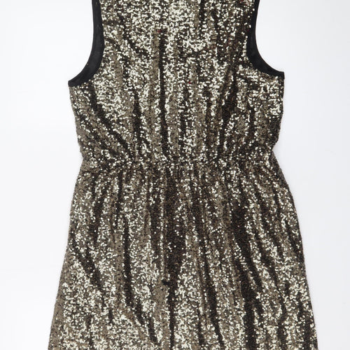 Vero Moda Women Gold Sequin Sleeveless Bodycon Short Dress M