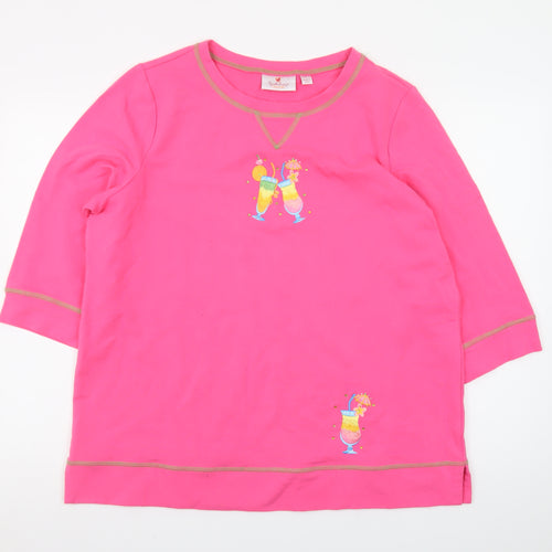 Quacker Factory Women Pink L Pullover Sweatshirt 3/4 Sleeve Cotton Elastane