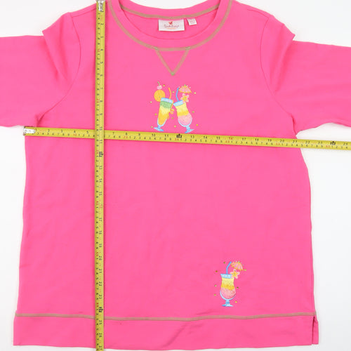 Quacker Factory Women Pink L Pullover Sweatshirt 3/4 Sleeve Cotton Elastane