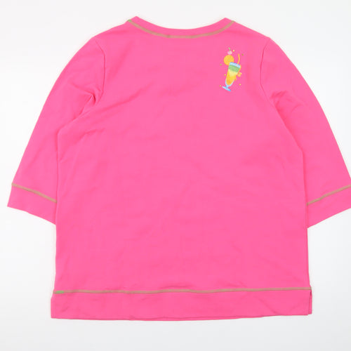 Quacker Factory Women Pink L Pullover Sweatshirt 3/4 Sleeve Cotton Elastane