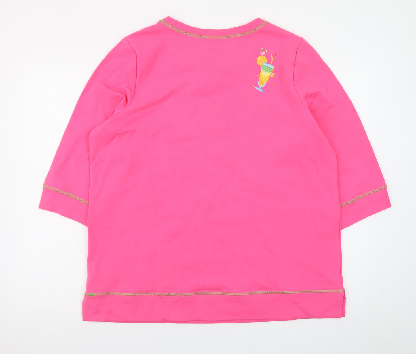 Quacker Factory Women Pink L Pullover Sweatshirt 3/4 Sleeve Cotton Elastane