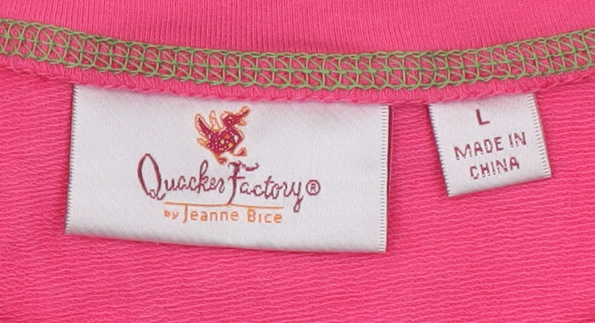 Quacker Factory Women Pink L Pullover Sweatshirt 3/4 Sleeve Cotton Elastane