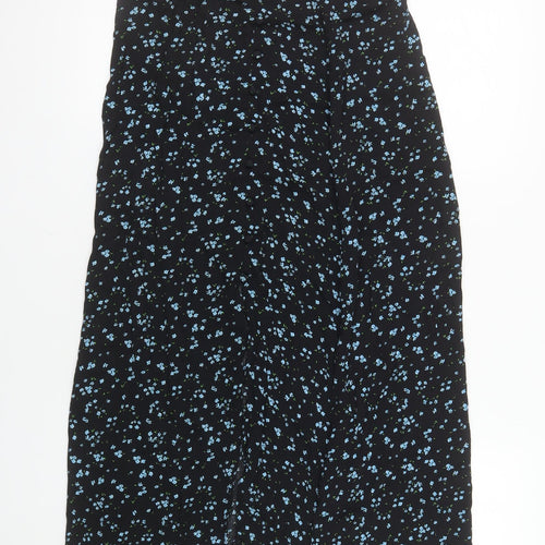 MNG Women’s Black Floral A-Line Midi Skirt Size M