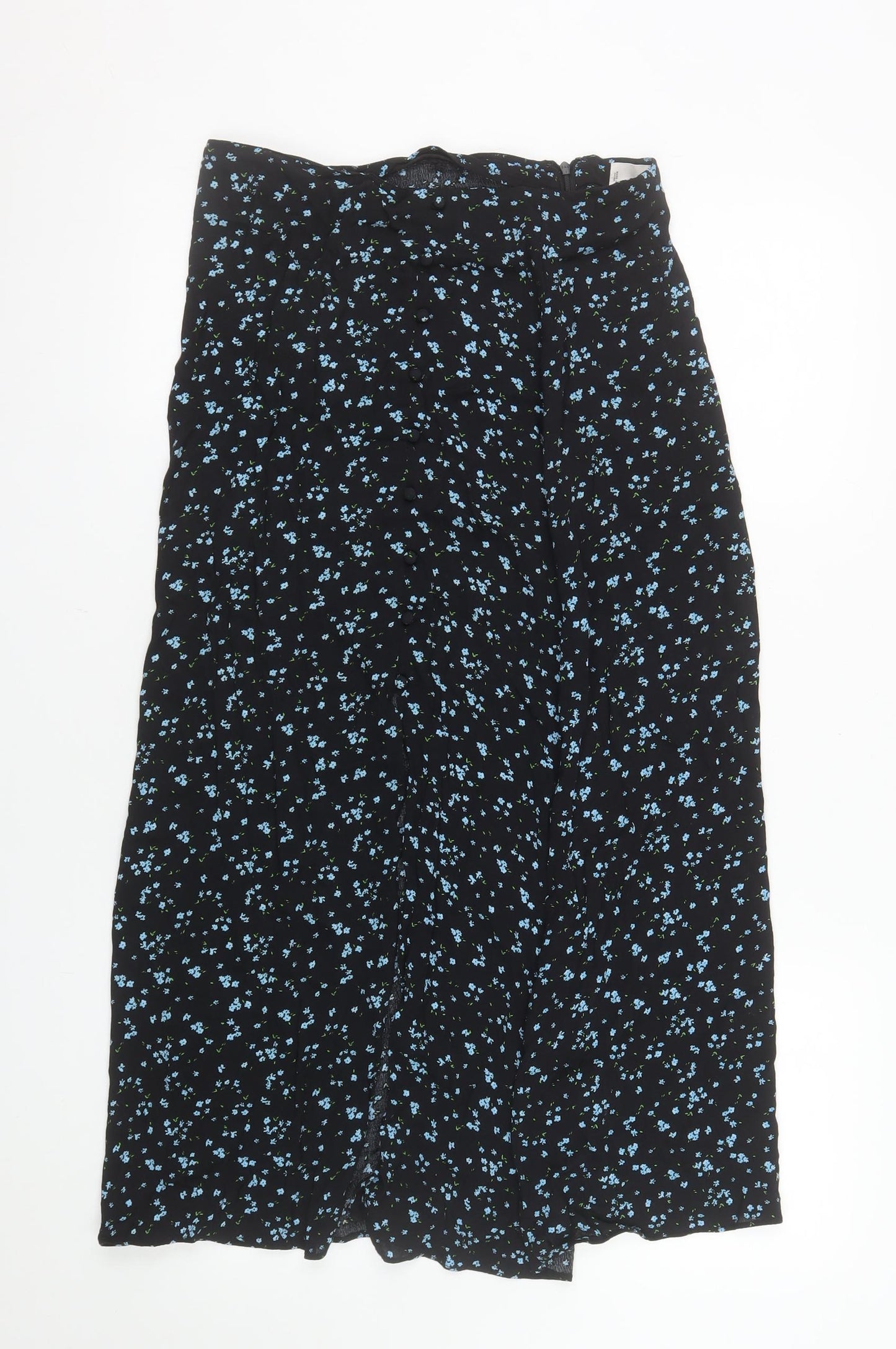 MNG Women’s Black Floral A-Line Midi Skirt Size M