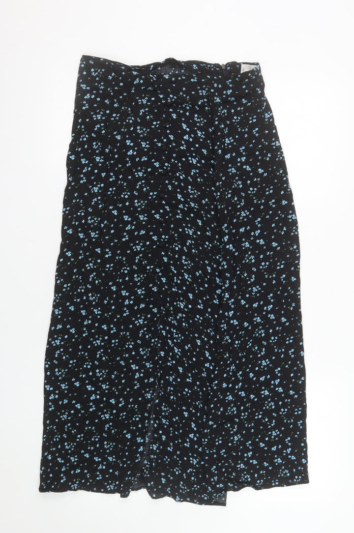 MNG Women’s Black Floral A-Line Midi Skirt Size M