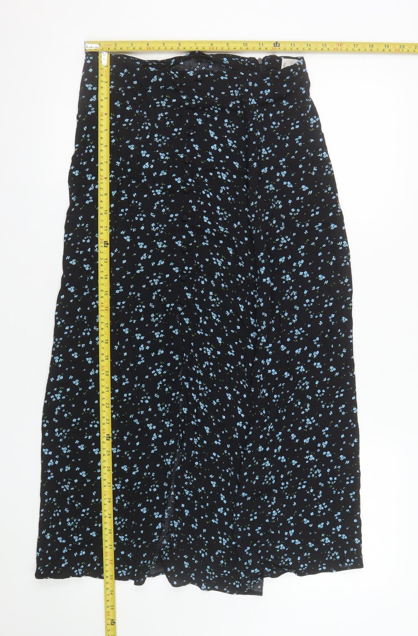 MNG Women’s Black Floral A-Line Midi Skirt Size M