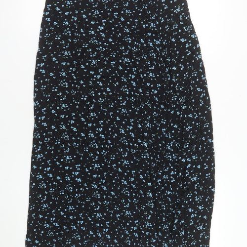 MNG Women’s Black Floral A-Line Midi Skirt Size M
