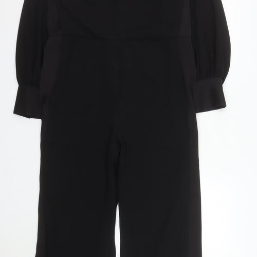 Next Women's Black Polyester Jumpsuit Size 14 Wide-Leg Long Sleeve
