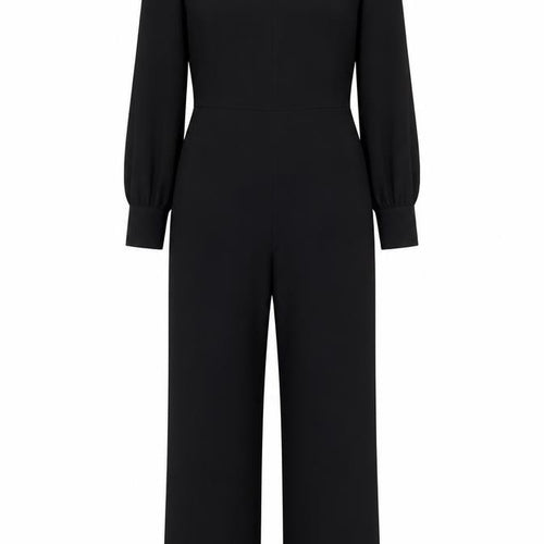 Next Women's Black Polyester Jumpsuit Size 14 Wide-Leg Long Sleeve