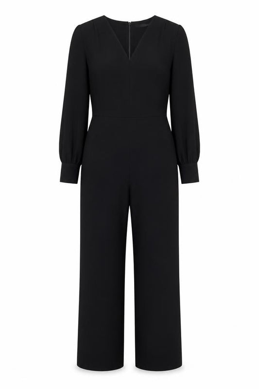 Next Women's Black Polyester Jumpsuit Size 14 Wide-Leg Long Sleeve