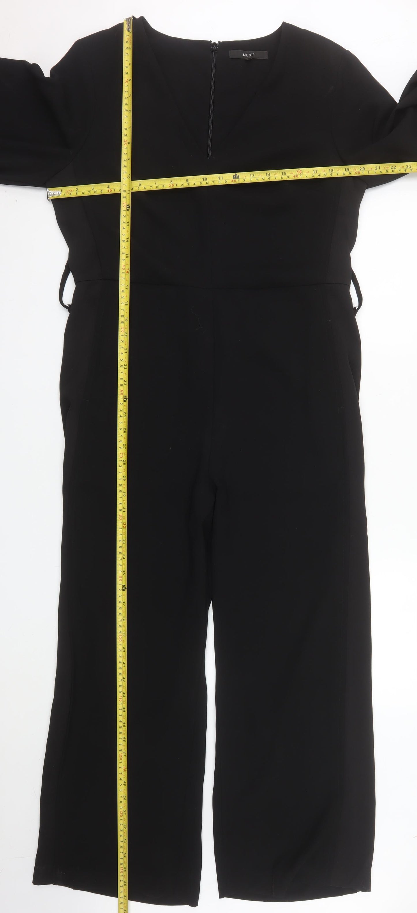 Next Women's Black Polyester Jumpsuit Size 14 Wide-Leg Long Sleeve