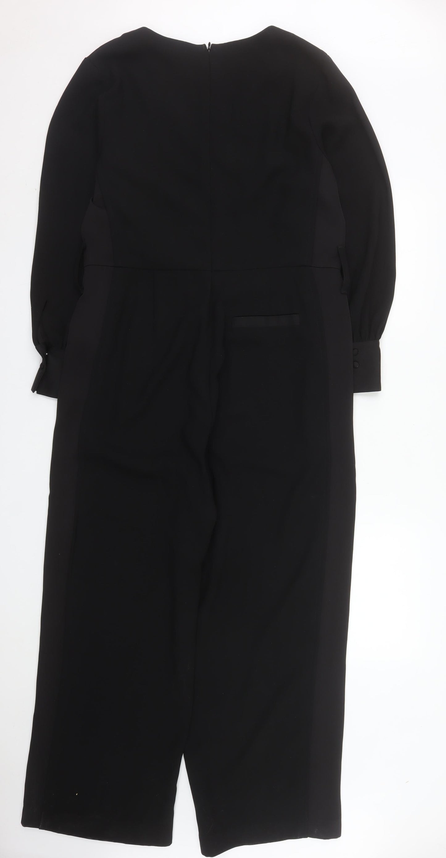 Next Women's Black Polyester Jumpsuit Size 14 Wide-Leg Long Sleeve