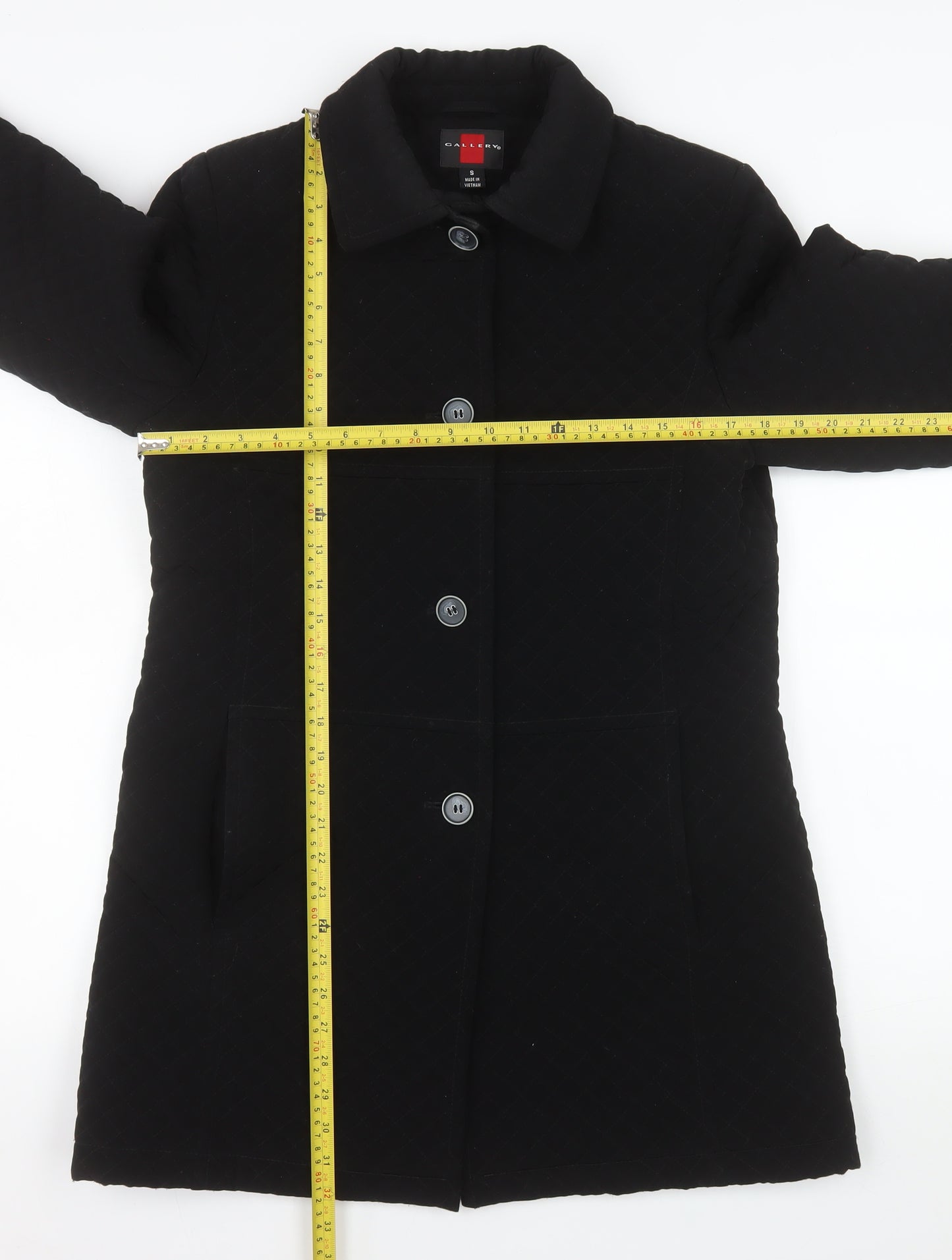 Gallery Women's Black Quilted Mid-Length Coat Size S