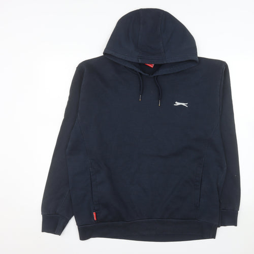 Slazenger Mens Blue Pullover Hoodie L Logo Drawstring Sweatshirt