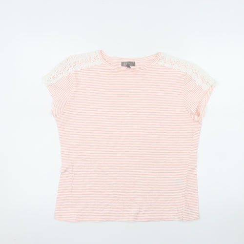 First Avenue Women's Pink Striped Crochet Shoulder T-Shirt Size M