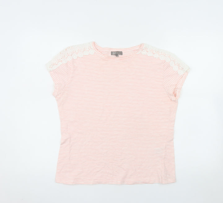First Avenue Women's Pink Striped Crochet Shoulder T-Shirt Size M