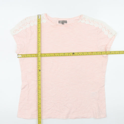 First Avenue Women's Pink Striped Crochet Shoulder T-Shirt Size M