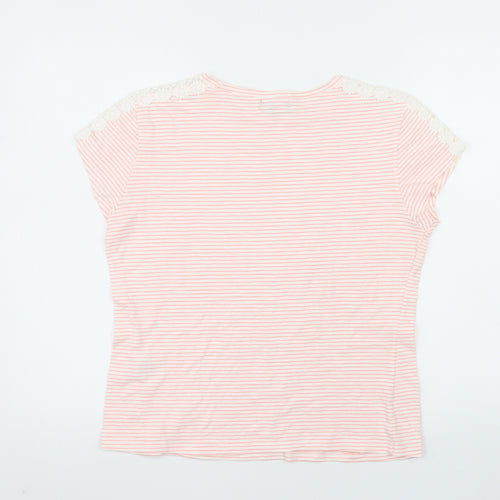 First Avenue Women's Pink Striped Crochet Shoulder T-Shirt Size M