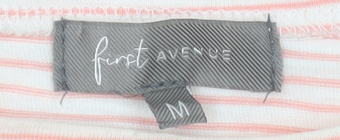 First Avenue Women's Pink Striped Crochet Shoulder T-Shirt Size M