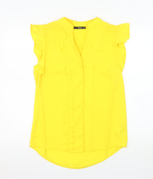 Oasis Women's Yellow Ruffle Sleeve V-Neck Blouse Size 10