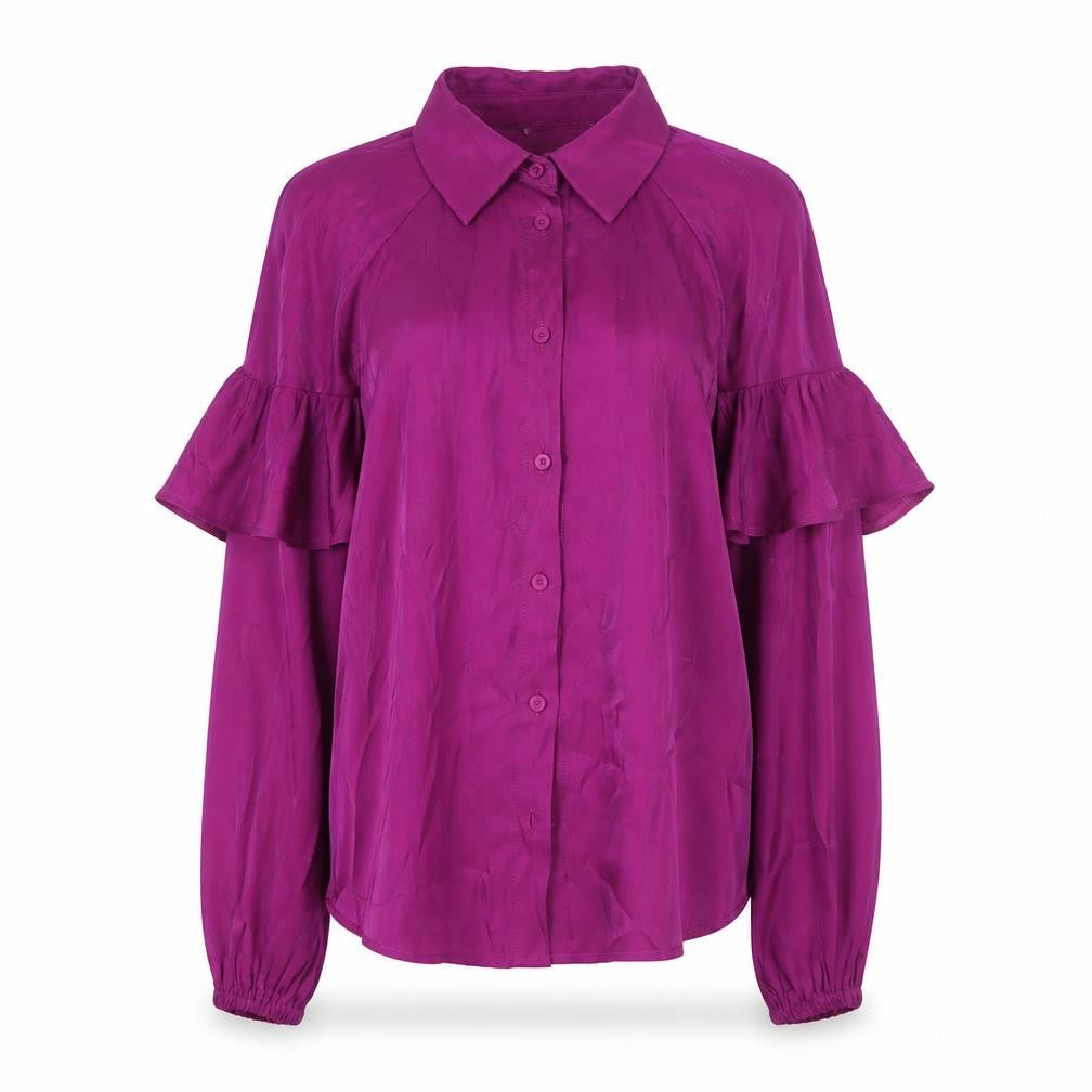 Jansen Women Purple Cold Shoulder Long Sleeve Viscose Blouse XS