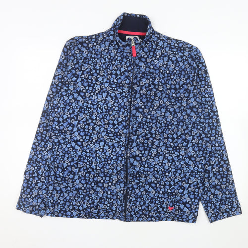Country Rose Women Blue Floral Full Zip Jacket L Cotton Blend