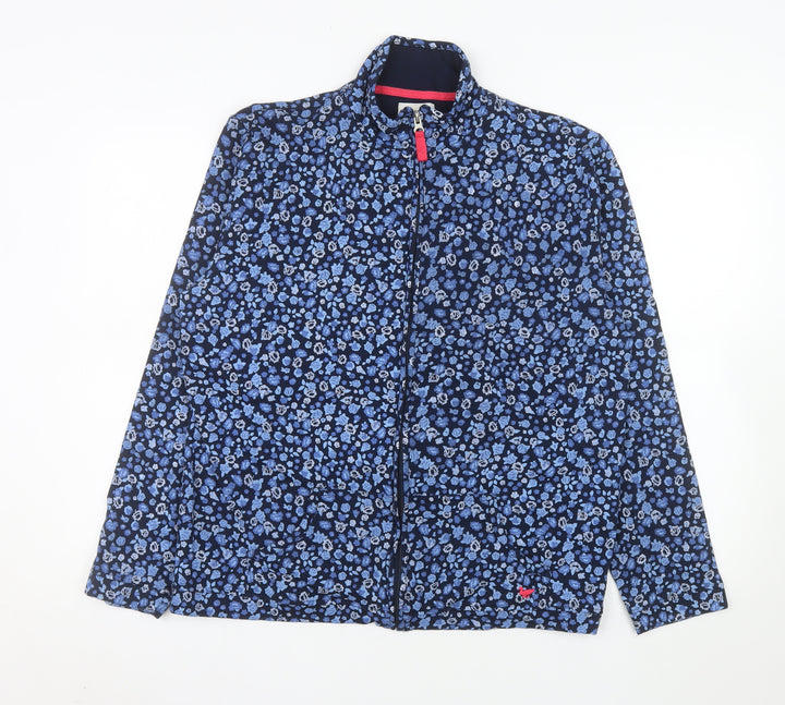 Country Rose Women Blue Floral Full Zip Jacket L Cotton Blend