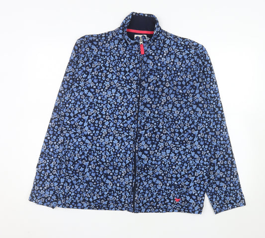 Country Rose Women Blue Floral Full Zip Jacket L Cotton Blend