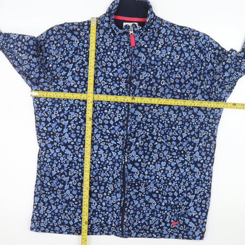 Country Rose Women Blue Floral Full Zip Jacket L Cotton Blend