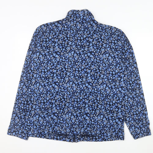 Country Rose Women Blue Floral Full Zip Jacket L Cotton Blend