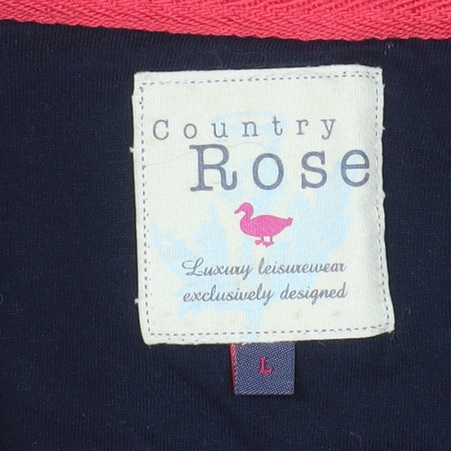 Country Rose Women Blue Floral Full Zip Jacket L Cotton Blend