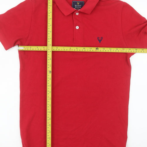 Scott Ellis Men's Red Cotton Blend Polo Shirt XS