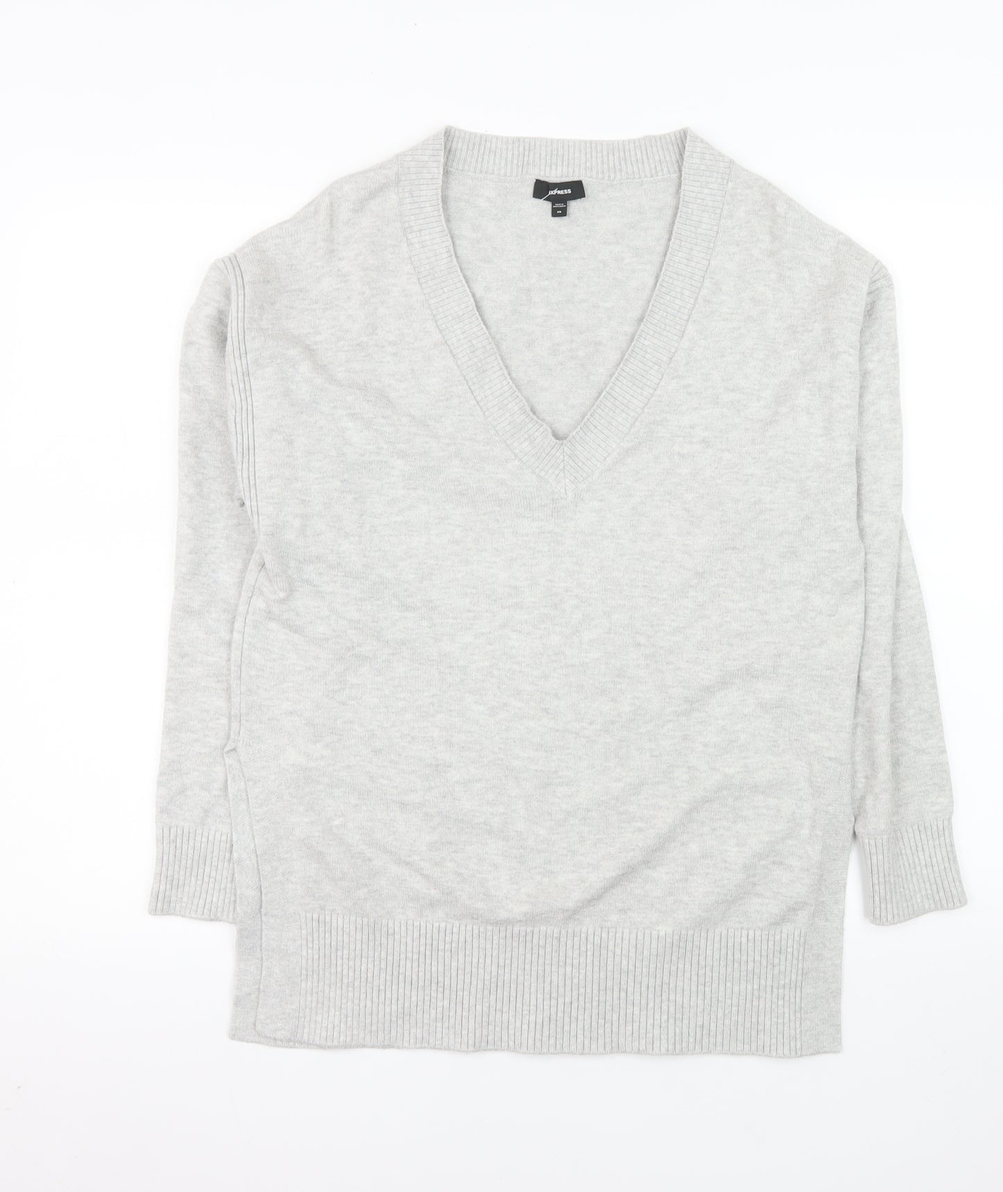 Express Women's Grey V-Neck Long Sleeve Pullover Jumper XS