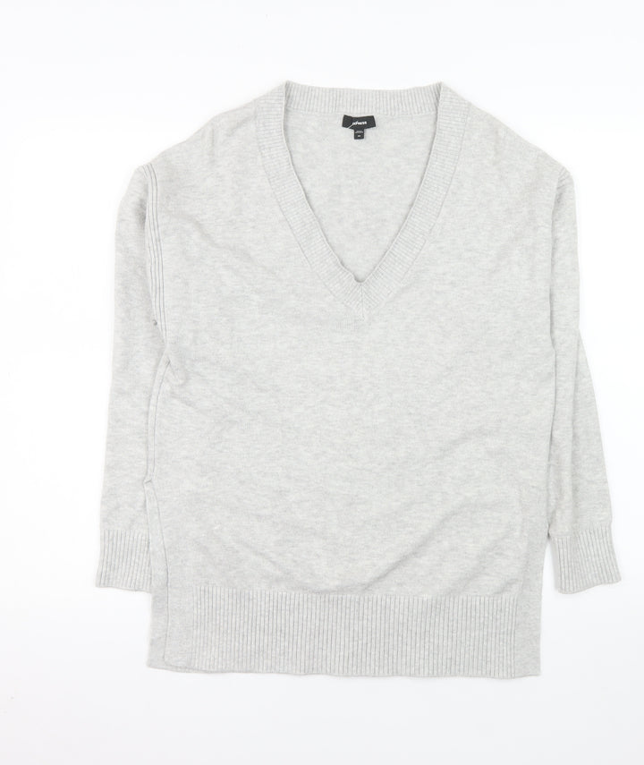 Express Women's Grey V-Neck Long Sleeve Pullover Jumper XS