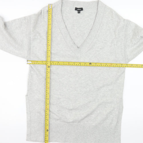 Express Women's Grey V-Neck Long Sleeve Pullover Jumper XS