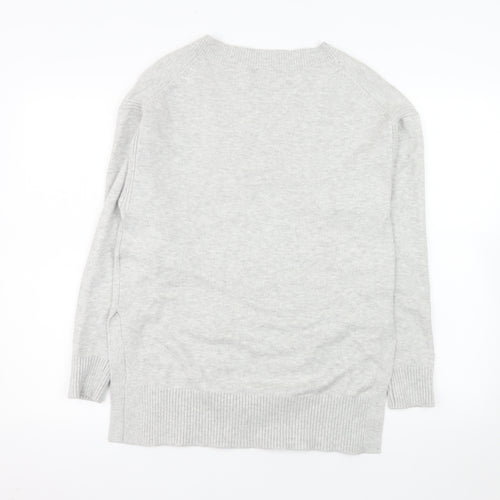 Express Women's Grey V-Neck Long Sleeve Pullover Jumper XS