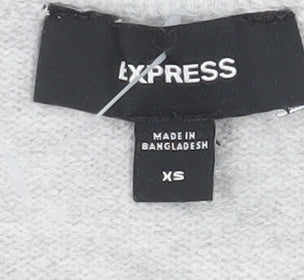 Express Women's Grey V-Neck Long Sleeve Pullover Jumper XS