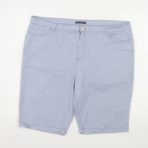 Dunnes Stores Men Blue Striped Bermuda Shorts Size L Cotton Blend