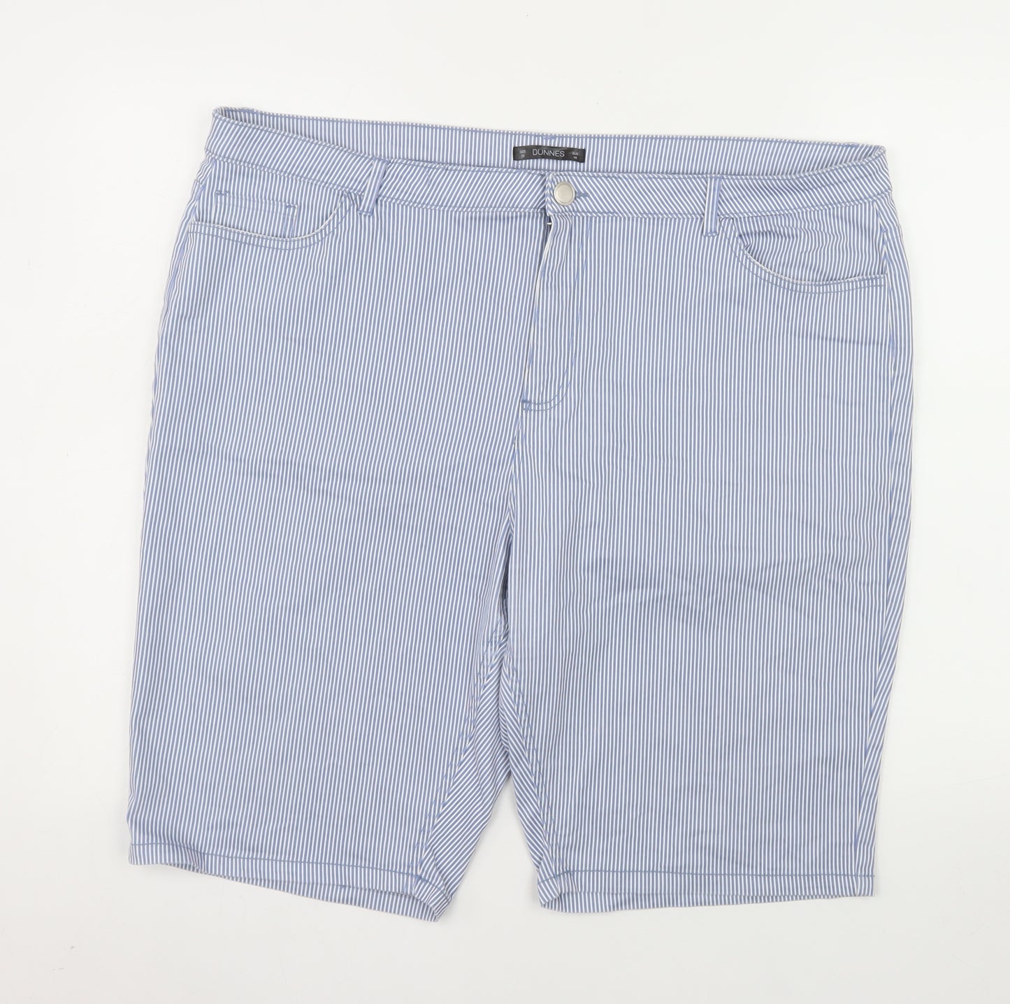 Dunnes Stores Men Blue Striped Bermuda Shorts Size L Cotton Blend