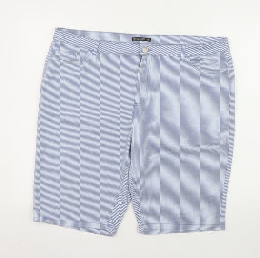 Dunnes Stores Men Blue Striped Bermuda Shorts Size L Cotton Blend