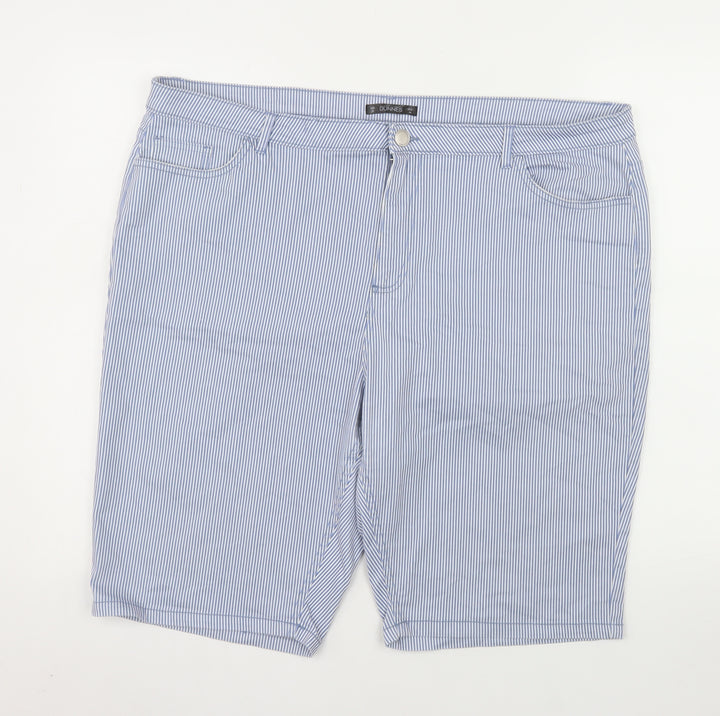 Dunnes Stores Men Blue Striped Bermuda Shorts Size L Cotton Blend