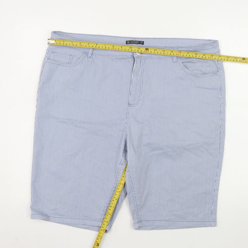 Dunnes Stores Men Blue Striped Bermuda Shorts Size L Cotton Blend