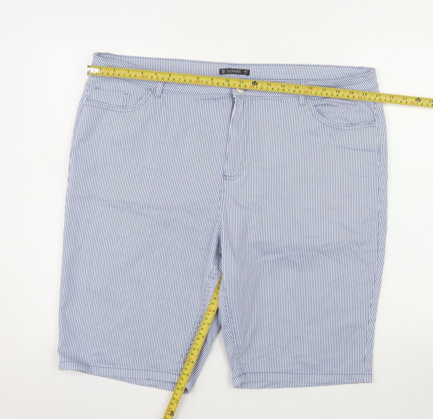 Dunnes Stores Men Blue Striped Bermuda Shorts Size L Cotton Blend
