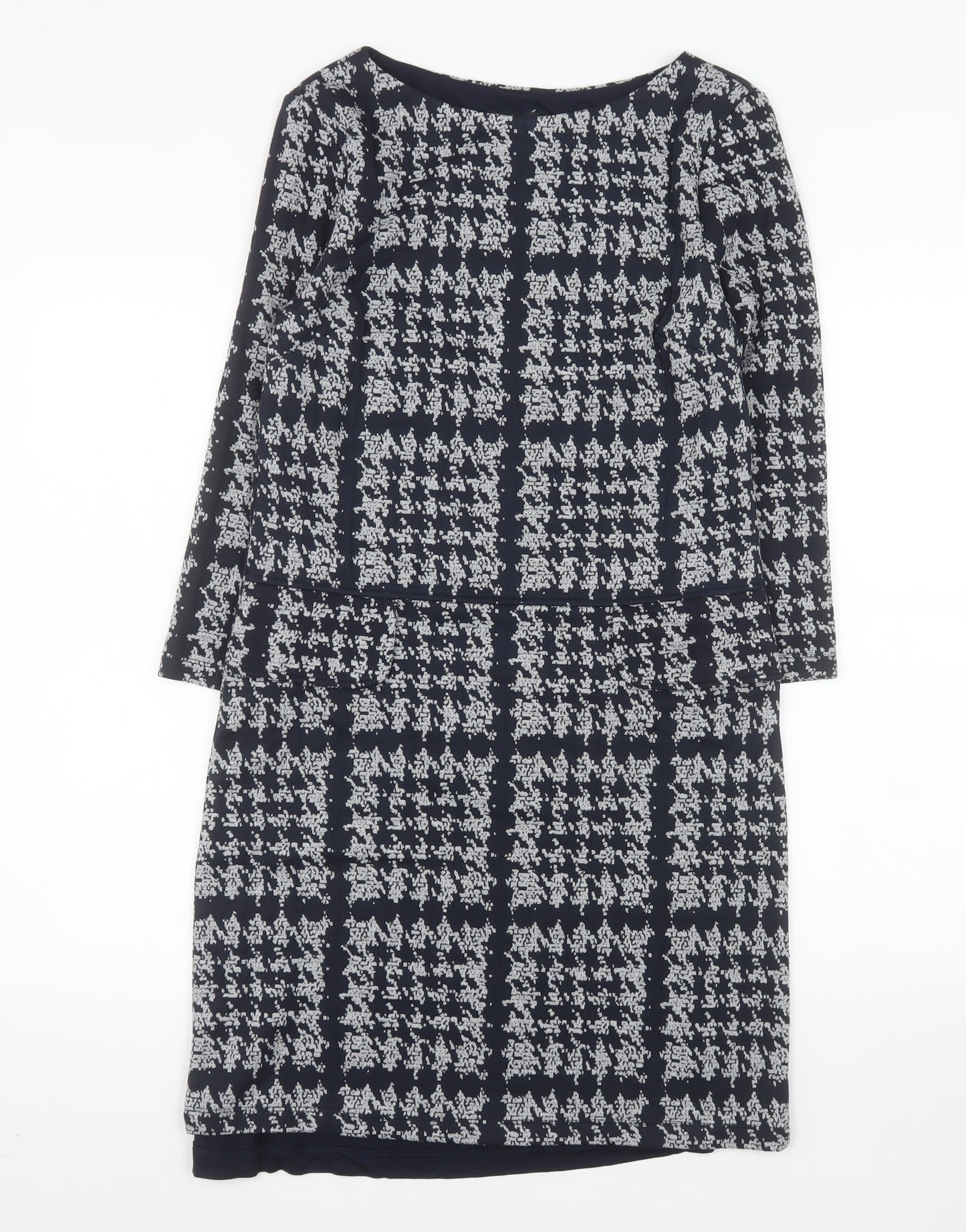 Phase Eight Women’s Blue Geometric Shift Dress Size 8 Long Sleeve
